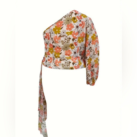 Boho Plus Size Elegant Asymmetrical Neck Blouse - Floral Print - Picture 5 of 8